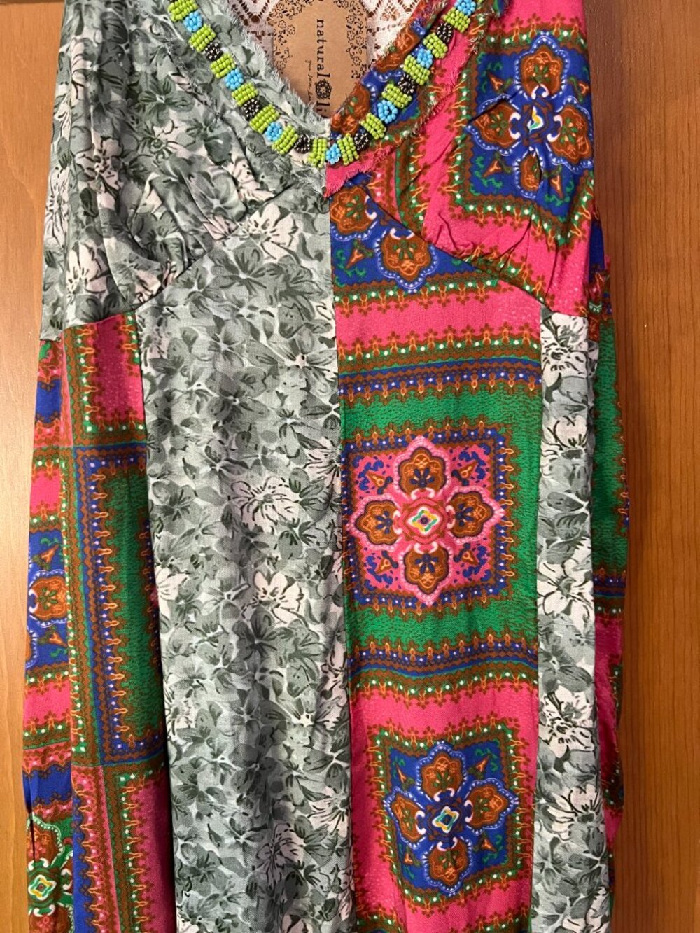 Natural Life Amina Maxi Dress Boho Patchwork Lace Back Beaded NWT Small - Picture 2 of 6